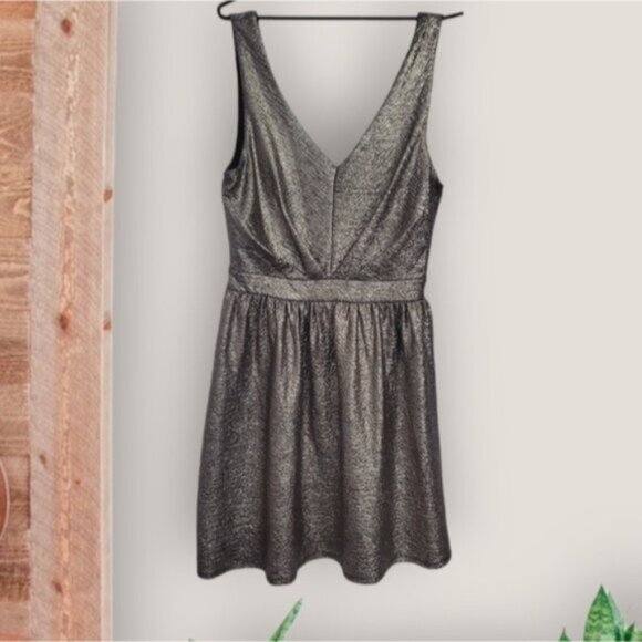 EVENING- One Clothing- Warm Silver-Metallic Skater Pleated Party Dress- Small - Picture 5 of 16